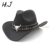 Mujeres Men Wool Hollow Western Cowboy Hat Roll-Up Wide Cowgirl Jazz Jazz Equestrian Sombro Cap con Tassel Tauren Ribbon3136