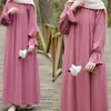 Etnische kleding mode chiffon moslim abaya herfst lange mouw dragen met zakken femme jurk islamitisch voor vrouwen kaftans effen