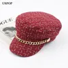 Bérets USPOP femmes chapeaux Tweed plaid sboy casquettes chaîne haut plat visière casquette vintage militaire femme automne hiver 230831