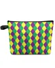 Totes Mardi Gras Plaid Diamond Textured High Capacity Travel Cosmetics makeup bag Portable Makeup Storage Women's Waterproof Pencil Case caitlin_fashion_ bags