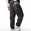 Men's Jeans Mens Loose Street Dance Wide Leg Fashion Embroidery Skateboarder Hip Hop Baggy Denim Pants Big Size 30-46