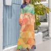 Casual klänningar färgglada geo tryckklänning rutig Kawaii Maxi Street Wear Boho Beach Long High Neck Custom Clothing