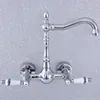 Keukenkranen Dual Handle Duals Hole Wall Mount Wastafel Kraan Chroom Messing Badkamer Vanity Sink Koudwaterkranen Dsf546