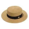 Ampla borda chapéus balde moda lantejoulas protetor solar papel palha chapéu primavera verão britânico flat top panamá sunshade golden bee praia 230831