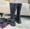 Chaussures de soirée pour filles, bottes longues à talons épais, bout rond, fermeture éclair, semelle épaisse, mode hiver, bottes hautes pour femmes 35-40