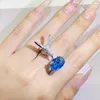 Anéis de casamento Criativo Colorido Gemstone Mulheres Anel Simulando St Marys Aquamarine Hummingbird 925 Selo Festa Moda Jóias 230831