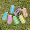 20oz sublimatie geschikt voor vinyl regenboog ombre kleur glitter transparant helder frisdrank bier koffie glazen blikje met bamboe deksel en rietje Voor doe-het-zelf afdrukken