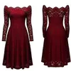 Casual Dresses Comeondear Cocktail Party Swing Dress Women's Vintage Floral Lace Långärmad båthals xxxl 4xl 5xl midi skater