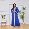 Abbigliamento etnico Ricamo blu Jalabya Abito arabo Donna Sera Maniche lunghe Abaya Dubai Set da 2 pezzi Musulmano