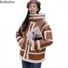 Trenchs de femmes Kohuijoo Shearling Oversize Femme Moto Lambs Laine Manteau de fourrure d'hiver Veste en daim Femmes épais chaud mode capuche