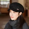 Berets Women's Hat In The Winter Big Head Circumference Japanese Joker Woman Cap Small Black Face Luxury Caps Autumn And