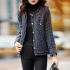 Giacche da donna Giacca vintage in tweed scozzese Cappotto corto elegante primaverile Capispalla doppiopetto dorato Streetwear Cappotti da donna alla moda coreana