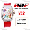 ABF V32 Vanguard Color Dream Swiss Quartz Chronograph Ladies Watch Mulheres Diamantes Caso MOP Dial Big Number Couro Vermelho Lady Super Edition Reloj Hombre Puretime G7