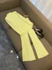 2023 Autumn Lemon Yellow Solid Color Two Piece Pants Sets Long Sleeve Notched-Lapel Single-Breasted Blazers Top & Flare Trousers Pants Suits Set 2 Piece Suits O3G302241