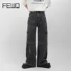 Jeans pour hommes FEWQ Niche Design haut de gamme multi-poches hommes décontracté polyvalent travail lourd haute rue rétro usé pleine longueur pantalon 24B3292 230831