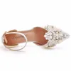 Scarpe eleganti Sandali con tacco alto con blocchi di cristallo Scarpe da sposa con perle bianche Scarpe da sposa con punta a punta Cinturino con fibbia Scarpe da donna R230901