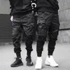 Pantalon bloc de couleur avec rubans pour hommes, poche noire, Cargo Harem, jogging, survêtement Harajuku, Hip Hop, 232N