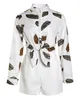여자 트랙복 패션 캐주얼 반바지 세트 여름 잎 인쇄 버튼 긴 소매 셔츠 기본 휴가 2 조각