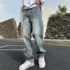 Męskie dżinsy proste modne marka szerokie nogi worka dla Hip Hop retro luźne spodnie ładunkowe męskie dżinsowe spodnie 230831