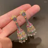 Dangle Earrings Ethnic Colorful Lantern-shaped Pearl Fringe Birdcage Full Zircon Women's Dress Shiny Summer Fine Jewelry