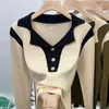 Polo da donna maglione lavorato a maglia autunno/inverno top chic slim con collo a polo camicia con fondo ispessito di nicchia intimo femminile