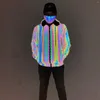 Men's Jackets 2023 Geometric Pattern Colorful Reflective Jacket Mens Knitted Fabric Night Reflect Light Hip Hop Hooded Coat Jaqueta