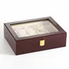 Boîtes de rangement personnalisées de luxe à 10 fentes, en bois marron laqué, montre-bracelet, bijoux, présentoir, boîte-cadeau, Logo, emballage MDF