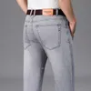 Jeans pour hommes marque matière mince ou épaisse droit coton Stretch Denim affaires décontracté taille haute gris clair bleu 230831