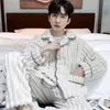 Men's Sleepwear Autumn Winter Flannel Pajamas Sets 2 Pieces Set Pijamas Male Coral Fleece Warm Pjs Nightwear Pyjamas Home Clothes