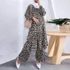 Ropa étnica Ramadán Marruecos Musulmán Estilo árabe Patrón de leopardo Cuello redondo Top de mujer Pantalones de pierna ancha Moda Elegante Suelto Relajado Islam