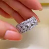 Anillos de racimo S925 Joyería de plata esterlina Europa y América Fila de diamantes completa Anillo de mujer Boda eterna en forma de corazón