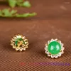 Brincos de parafuso prisioneiro flor de jade jóias naturais orelha studs esculpido charme luxo verde 925 prata pedra preciosa talismãs pedra amuleto amuletos