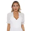 Damesblouses Dames Bloemenborduurwerk Stroken Chiffon Vest Korte mouw Open voorkant Cropped Bolero Elegant Ruches Schouderophalen Cove Ups Crop