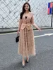 Fashion Set 2023 Autumn/Winter New Style Temperament Suit Lapel Pleated Cake Big Swing Mesh Skirt Two Color S-XLTwo Piece Dress Black and Khaki