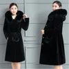 Cappotto da donna in pelliccia di visone medio lungo con cappuccio finto ispessito in autunno inverno abiti eleganti da donna