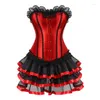 Bustiers espartilhos vermelho espartilho vestido feminino overbust e preto tutu saia conjunto plus size sexy traje burlesque outfit S-6XL