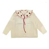 Damestruien Korejepo 3D Cherry Doll Neck Sweater 2023 Herfst Japans Fris Zoet Geborduurd Gebreid Leeftijdverlagend Zachte jas