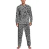 Vêtements de nuit pour hommes Paisley Print Pyjamas Hiver 2 pièces Noir et blanc Bel ensemble pour hommes à manches longues Casual Vêtements de nuit personnalisés