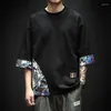 Camisetas masculinas estilo chinês três quartos de manga oversized legal camiseta o-pescoço solto e casual