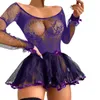 Bras Sets 2023 Fashion Women'S Black Lace Off Shoulder Nightgown Sexy Perspective Sheer Pajama Underwear Skirt