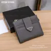 Triangle Short Designer Wallet Mini Credit Card Holder Men Women Saffiano Genuine Leather Pouch with Zipper Coin Purse Luxury Wallets Cardholder Clutch Bags Effini