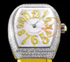 ABF V32 Vanguard Color Dream Montre à quartz suisse chronographe pour femme Boîtier en diamants Cadran MOP Bracelet en cuir jaune Lady Super Edition Reloj Hombre Puretime N14