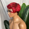 Малайзийский красный/1b необработанные человеческие волосы Remy, стрижка под пикси, обычный парик, регулируемый парик без кружева, перуанский, индийский, малазийский