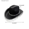 Chapéus de aba larga Bucket Chapéus Noiva Cowboys Chapéu Borla Cowboys Chapéu Strass Borla Chapéu Chapéu de despedida de solteira para festa nupcial Tassel Cowgirl Hat T230731