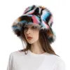 Berets Fashion Colorful Plush Fisherman Hats Women Girls Autumn Winter Warm Fluffy Faux Fur Bucket Elegant Outdoor Windproof Caps