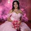Blowly Pink Sweetheart Ball Suknia Księżniczka Sukienki Quinceanera Eleganckie aplikacje Kryształ Słodka 16 Sukienka Vestidos de 15