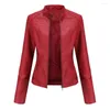 Jaqueta de couro feminina 2023 outono primavera moto motociclista zíper vermelho preto casaco outerwear marrom xs roxo marinho