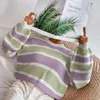 Women's Sweaters Striped Y2k Kintted Sweater Women Lantern Sleeve Crochet Jumper Top E-girl Pullover Spring Autumn Winter Sueter Work