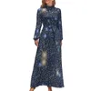 Robes décontractées Star Forming Région Robe Galaxy Imprimer Mignon Design Maxi Taille Haute Manches Longues Mode Coréenne Boho Beach