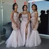 African Mermaid Bridesmaid Dresses Long Mixed Style Appliques Off Shoulder Wedding Guest Wear Split Side Maid Of Honor Gowns Prom 252S